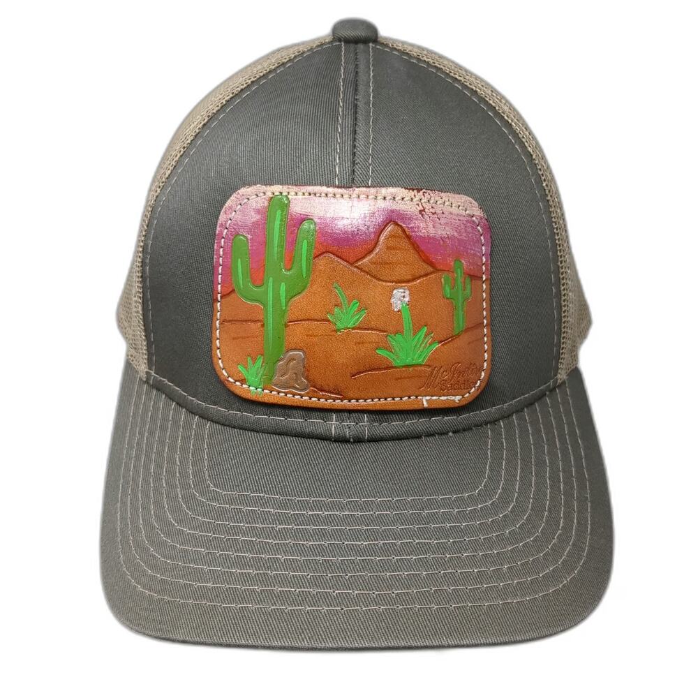 Outdoor Cap Baseball Cap Gray One Size Leather Patch Desert Cacti Strapback Hat
